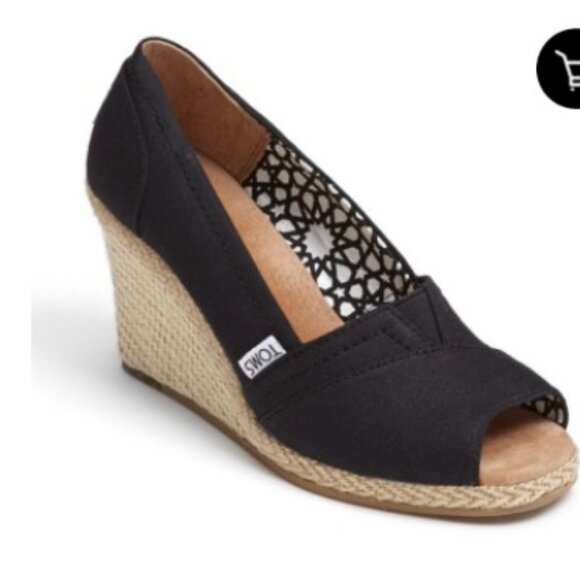 TOMS - Calypso Black Canvas Wedges Size 6 - Picture 1 of 7